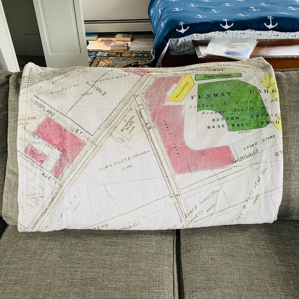NEW without TAGS PLUSH Blanket with Vintage Map of Fenway Park